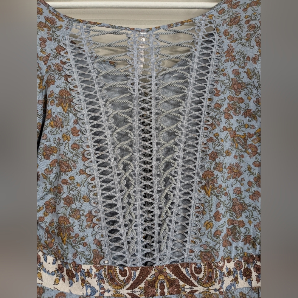 Free People All Mixed Up Lace Up Flare Sleeve Ruffle Hem Maxi Boho Dress 6 - Picture 14 of 15